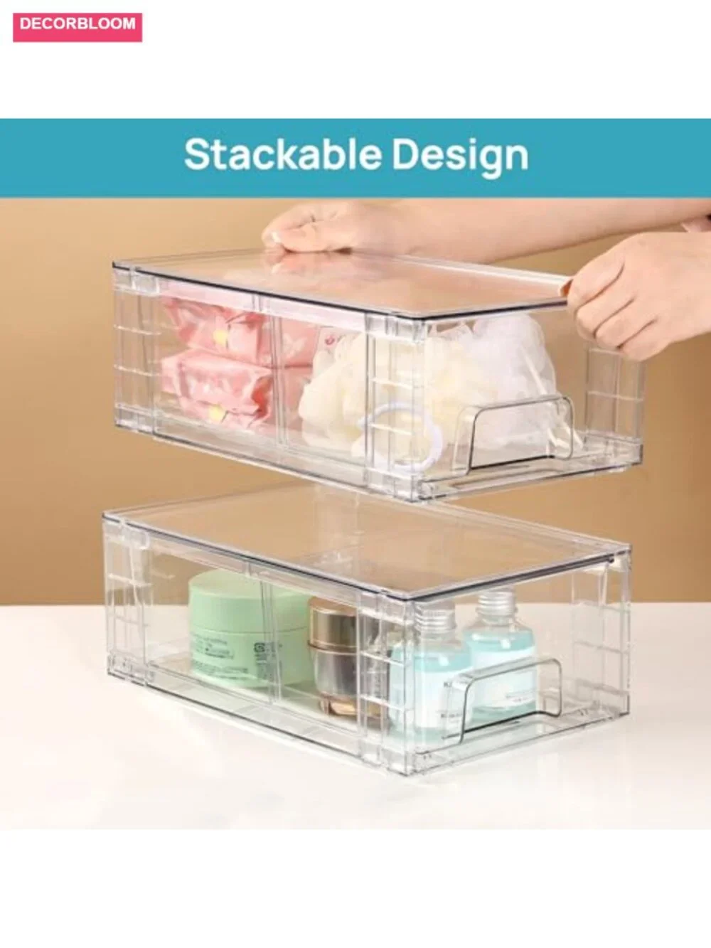 Clear Acrylic Stackable Drawer Organizers 4 Pack with Handles Removable